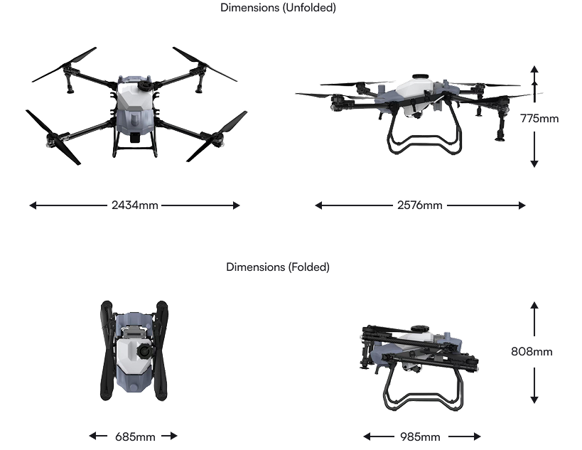 Drone Dimensions Unfolded and Folded